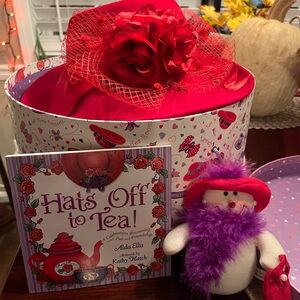 Red Hat Society Lot: Betmar Hat With Box, Book, Snowman Ornament, Coin Purse